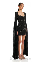 Flowering Girl Women crystal-stripe bodycon mini dress in black