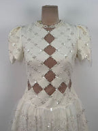 Henrietta Ivory Sequin Mini Dress With Mesh Panels