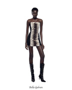 arlene Plush Cut Strapless mini Dress in black - zebra
