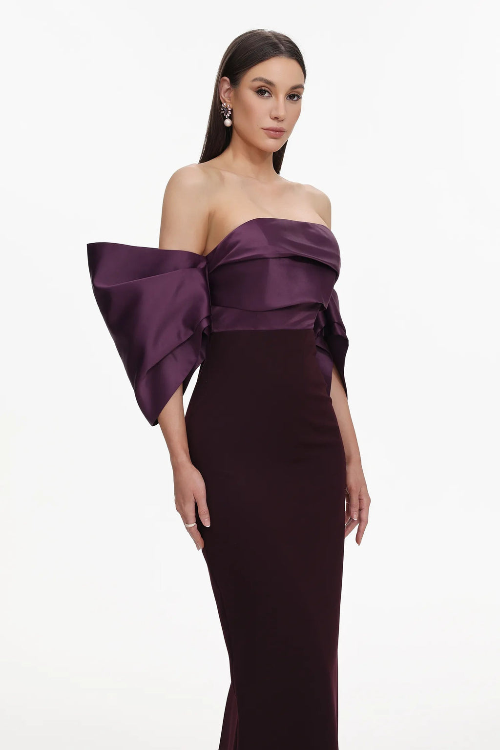 xaviera Off-Shoulder Pleated Satin Maxi Dress - dark purple