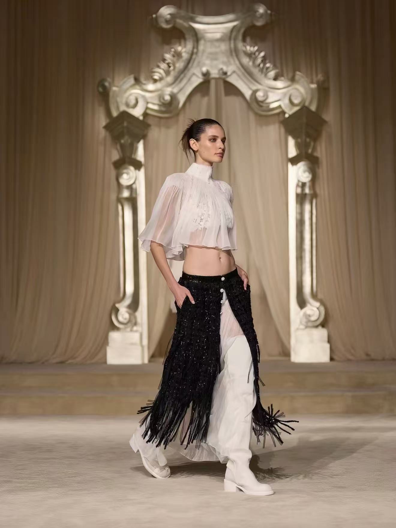 White Lace Cami Top + Sheer Chiffon Capelet Set