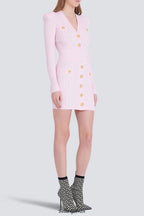 vicky v-neck button-detail ribbed mini dress in pink