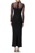 tina black long-sleeve mesh see-through bandage maxi dress