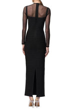 Tina Black Long-Sleeve Mesh See-Through Bandage Maxi Dress