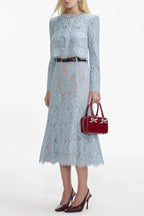 carol lace embellished top & midi skirt in blue