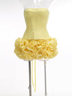 Flowering Girl Women amy flower embellished mini skirt corset set in yellow