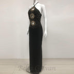 Flowering Girl Women embellished cut out halter maxi dress in black