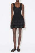 ribbed pointelle knit mini dress in black