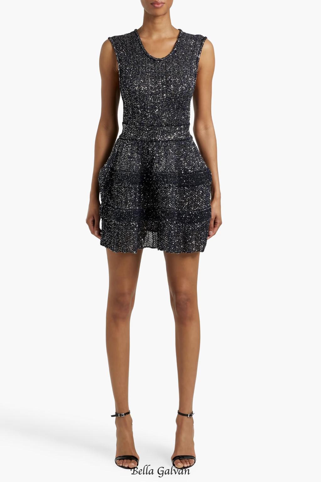 rebecca sequin stretch-knit mini dress in black