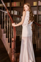 charlotte Pleat Ruffle Maxi Dress in white