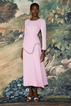 Flowering Girl Women damla Rhinestone embellished Long Sleeve Midi Dress - pink
