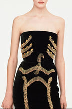 Yuri Skeleton Tassel Embellished Bustier Mini Dress In Black