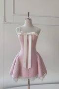 Tweed Bow Mini Dress In Pink