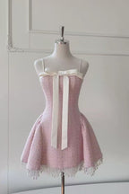 Tweed Bow Mini Dress In Pink