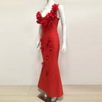 candice one-shoulder flower bodycon maxi dress in red