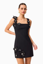 Flowering Girl Women 3D Flower Diamond Embellished Mini Dress In Black