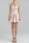 Helen Floral Stretch Cotton Mini Dress - Peach