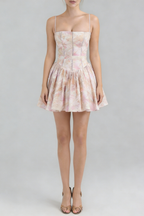 Helen Floral Stretch Cotton Mini Dress - Peach