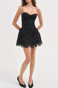 Flowering Girl Women Lace Hollow Sleeveless Mini Dress In Black