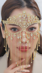 Flowering Girl Women Duc Gold Rhinestone Tassel Mask
