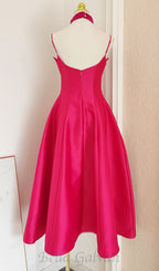 Flowering Girl Women patchwork midi dress in rose red