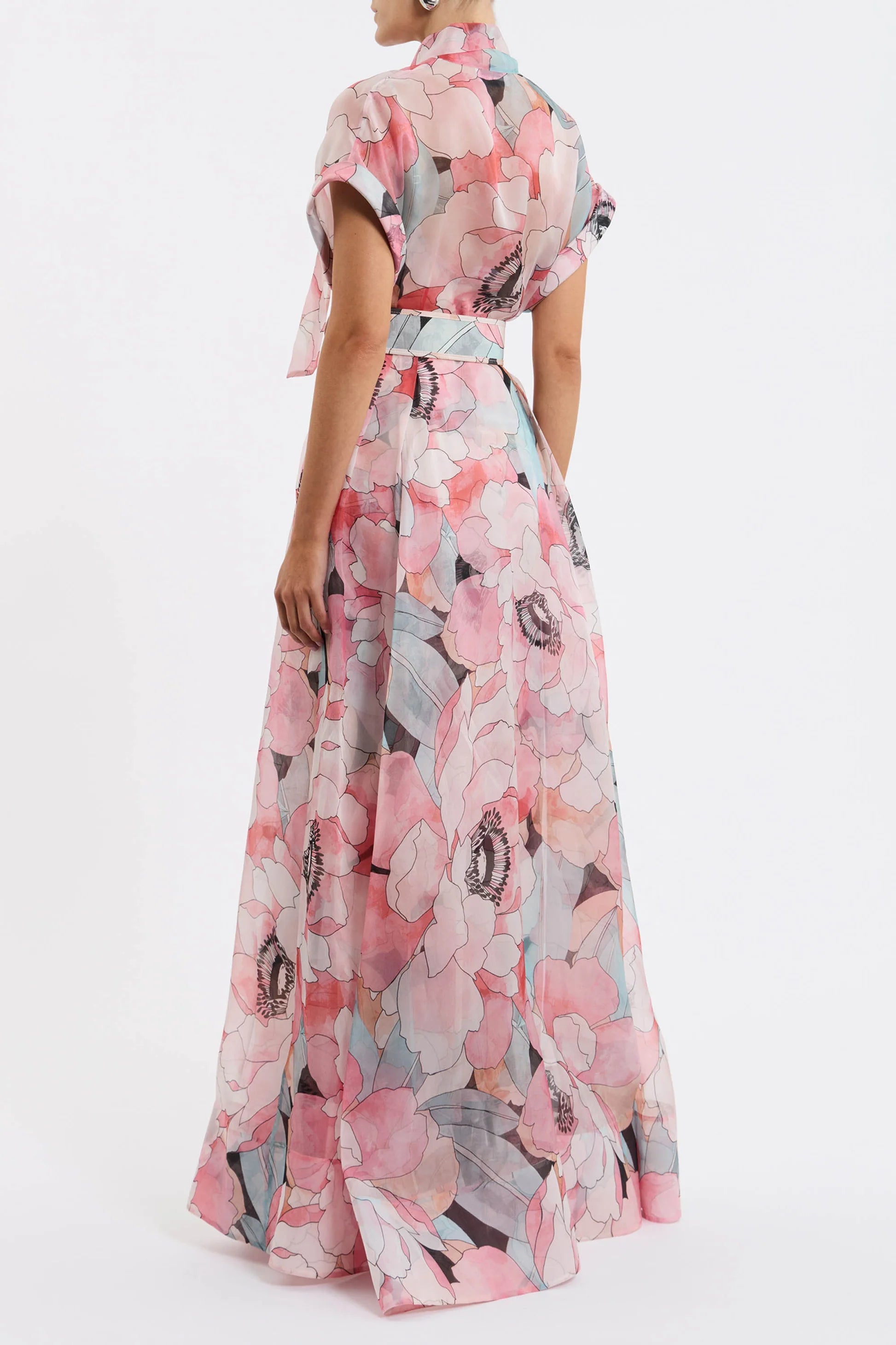Flowering Girl Women Floral Print Silk Organza Maxi Dress In Pink-Multi