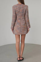 xylia bow v-neck long sleeve mini dress in multicolor