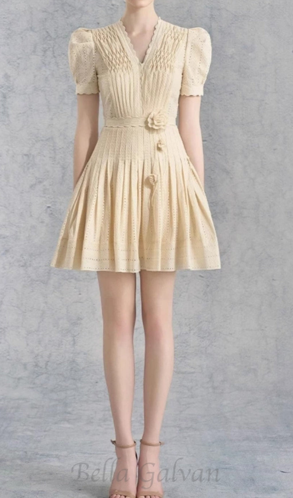 Flowering Girl Women flower pleated mini dress in apricot