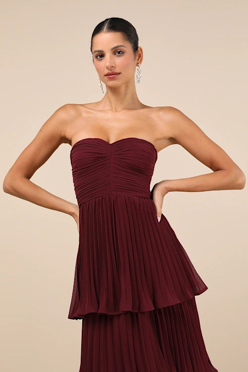 Flowering Girl Women Plum Purple Strapless Tiered Maxi Dress