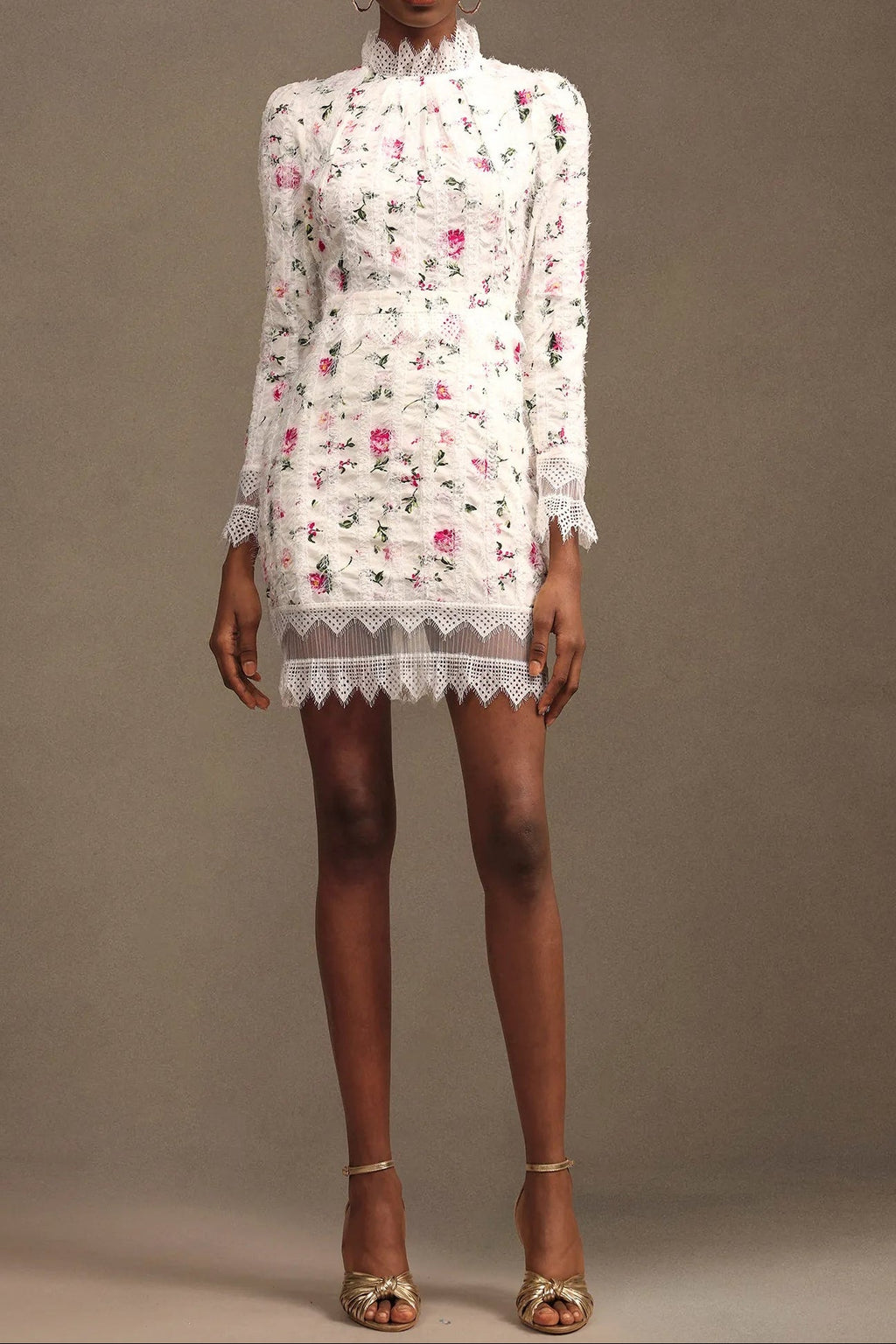 Flowering Girl Women Sebastiane Lace-Trim Long-Sleeve Floral Midi Dress In White
