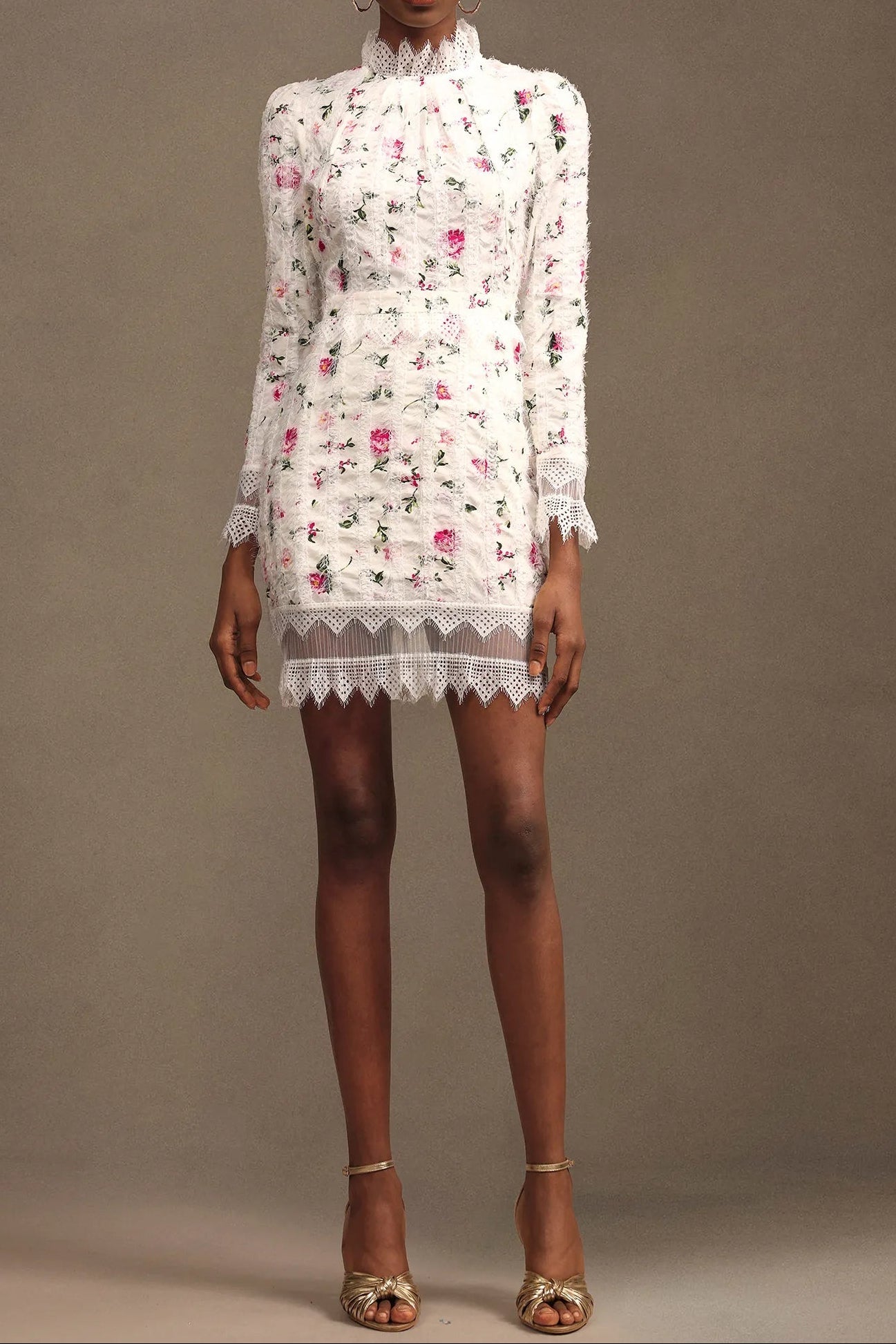 Flowering Girl Women Sebastiane Lace-Trim Long-Sleeve Floral Midi Dress In White
