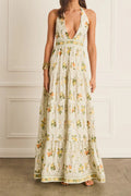 Flowering Girl Women Valencia Jacinta floral print Maxi Dress in yellow