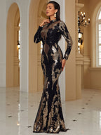 Flowering Girl Women Sequin Long Sleeve bodycon Maxi Dress in black