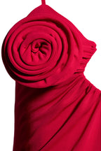 Rose Appliqué Strappy maxi Dress in red