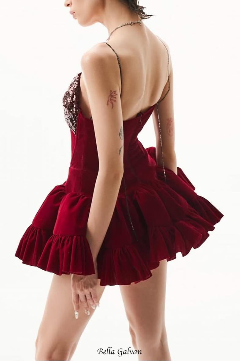 evangeline sequin embellished mini dress in red