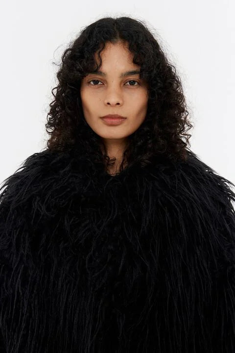 Flowering Girl Women Short Black Fur Coat