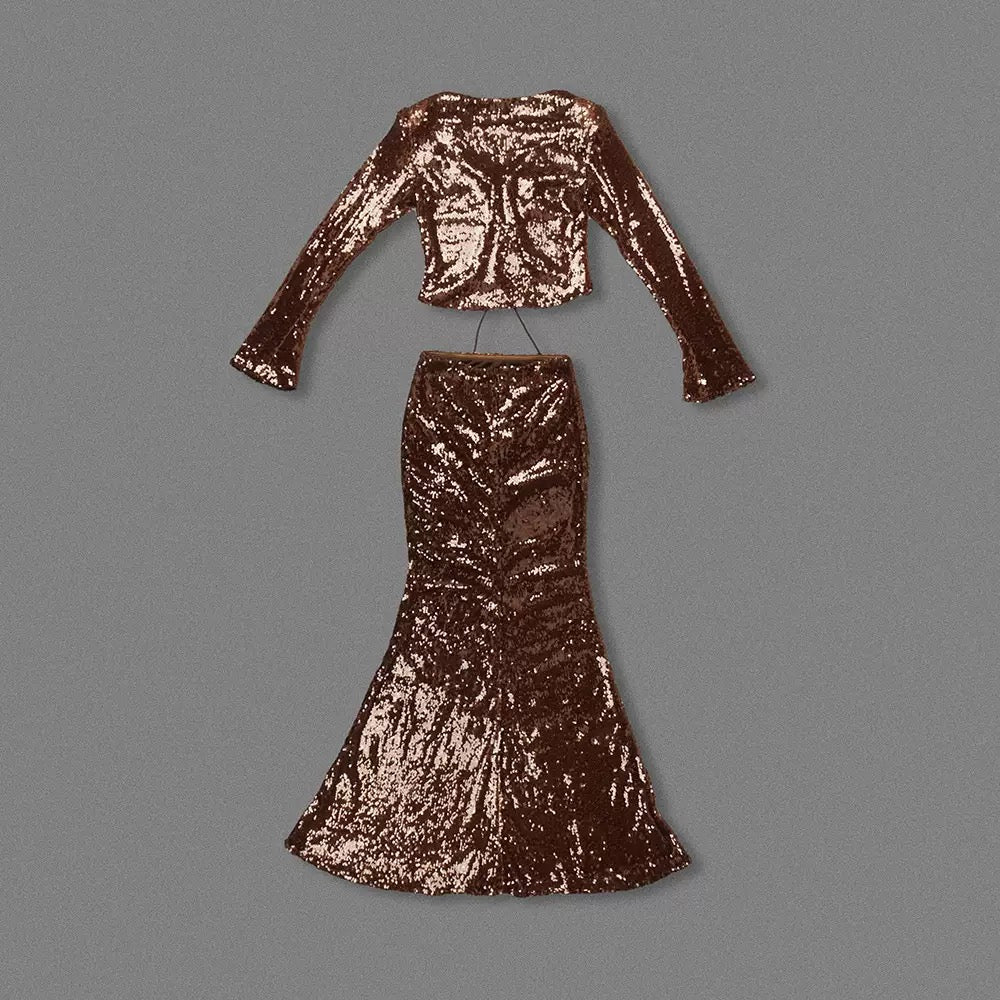 Flowering Girl Women Aubelin Sequin Two Piece Set - Brown