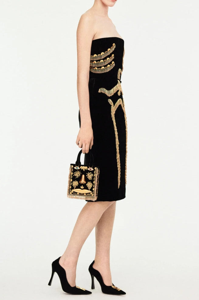 Yuri Skeleton Tassel Embellished Bustier Mini Dress In Black