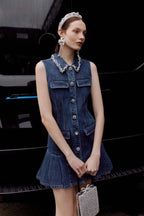 Flowering Girl Women Blue Denim Sleeveless Mini Dress