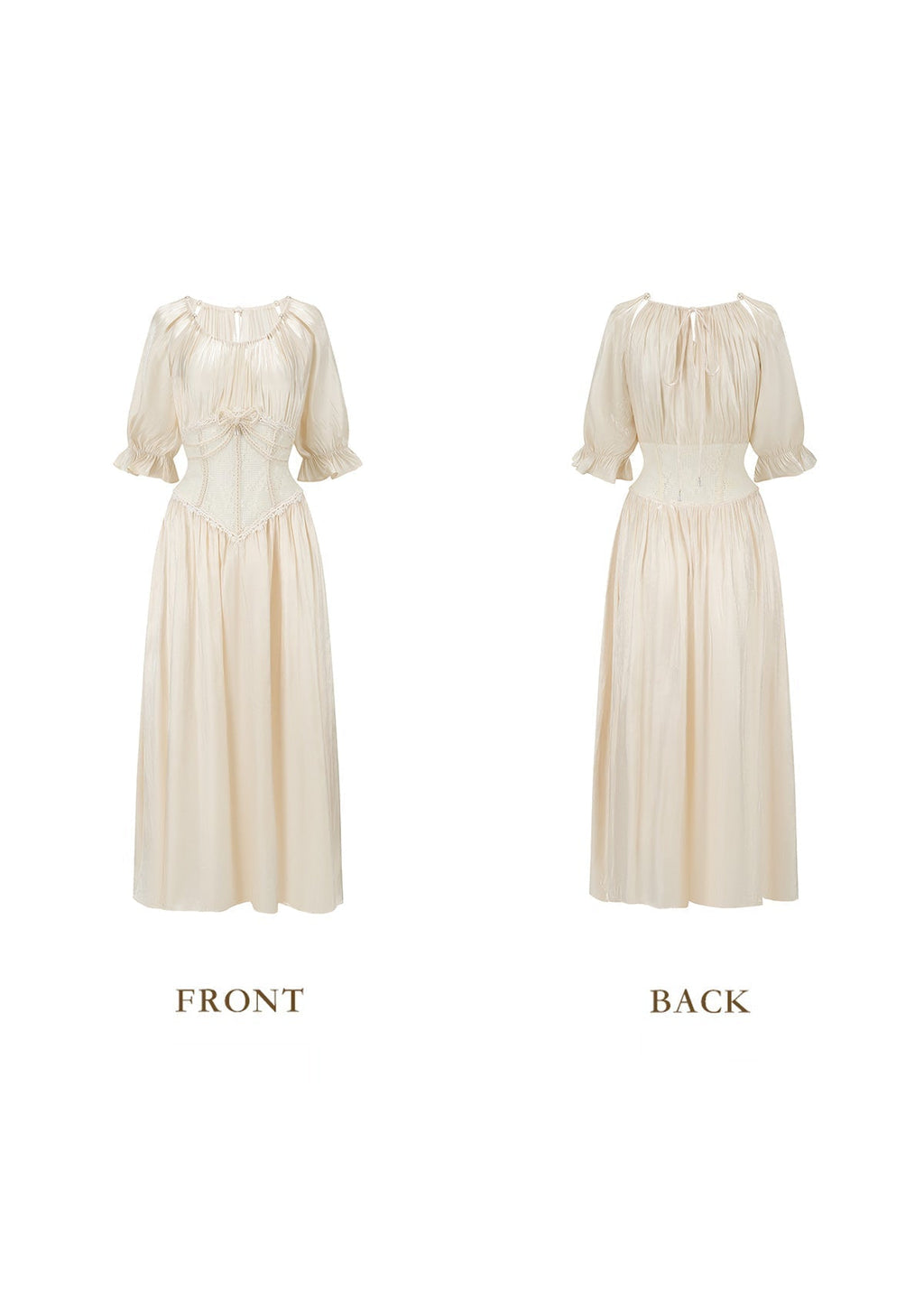 Flowering Girl Women Square neck puff sleeve lace satin maxi dress - white