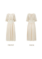 Flowering Girl Women Square neck puff sleeve lace satin maxi dress - white