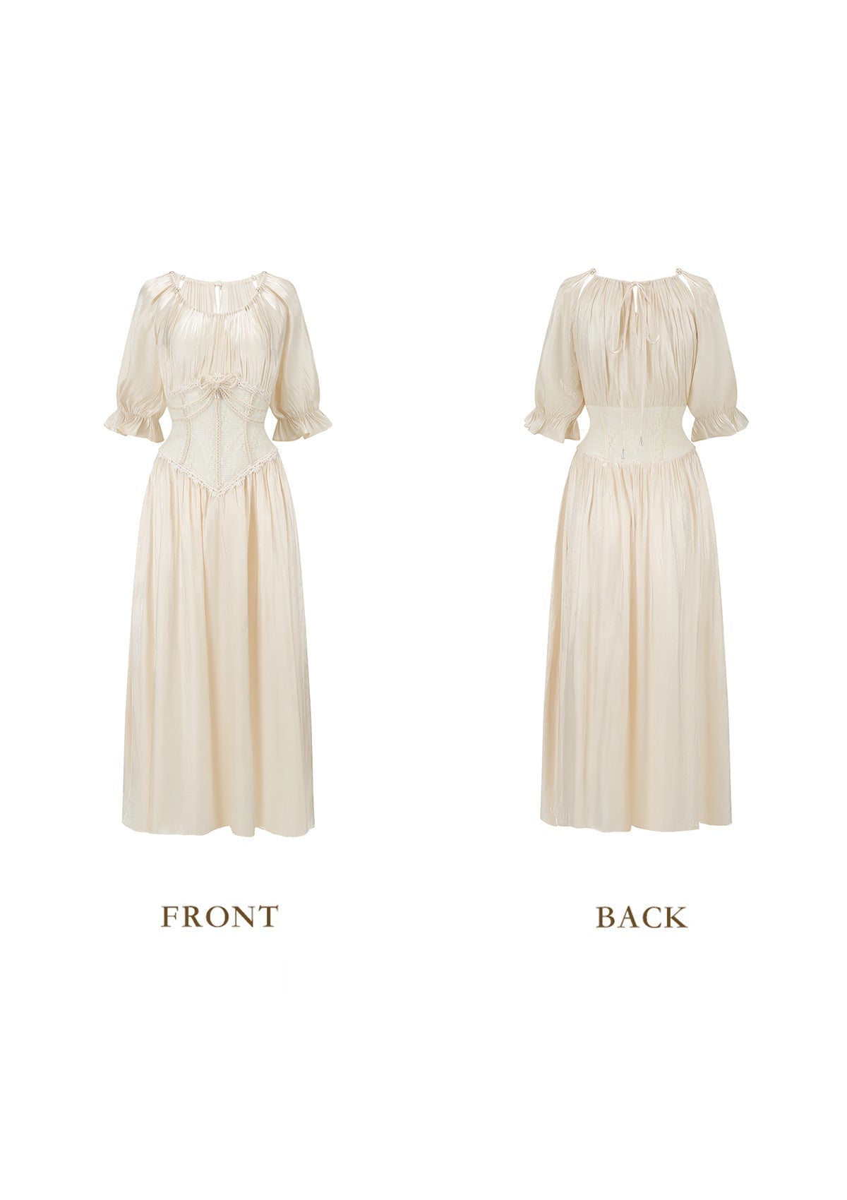 Flowering Girl Women Square neck puff sleeve lace satin maxi dress - white
