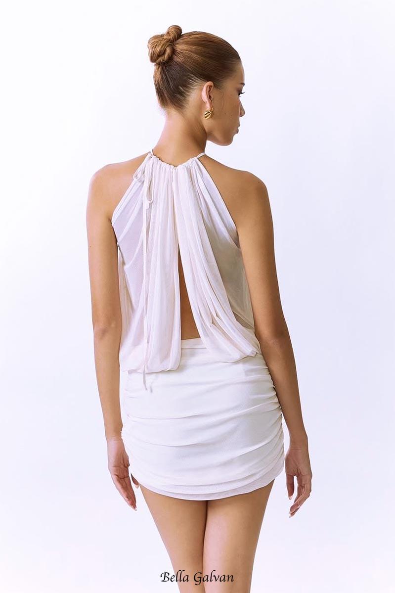 Flowering Girl Women cheryl ruched halter bodycon mini dress in white