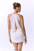 Flowering Girl Women cheryl ruched halter bodycon mini dress in white