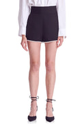 Flowering Girl Women Imitation Pearl Trim High Waist Shorts In Black