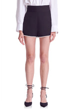 Flowering Girl Women Imitation Pearl Trim High Waist Shorts In Black