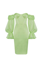 Flowering Girl Women Satin Strapless Puff Sleeve Mini Dress In Mint