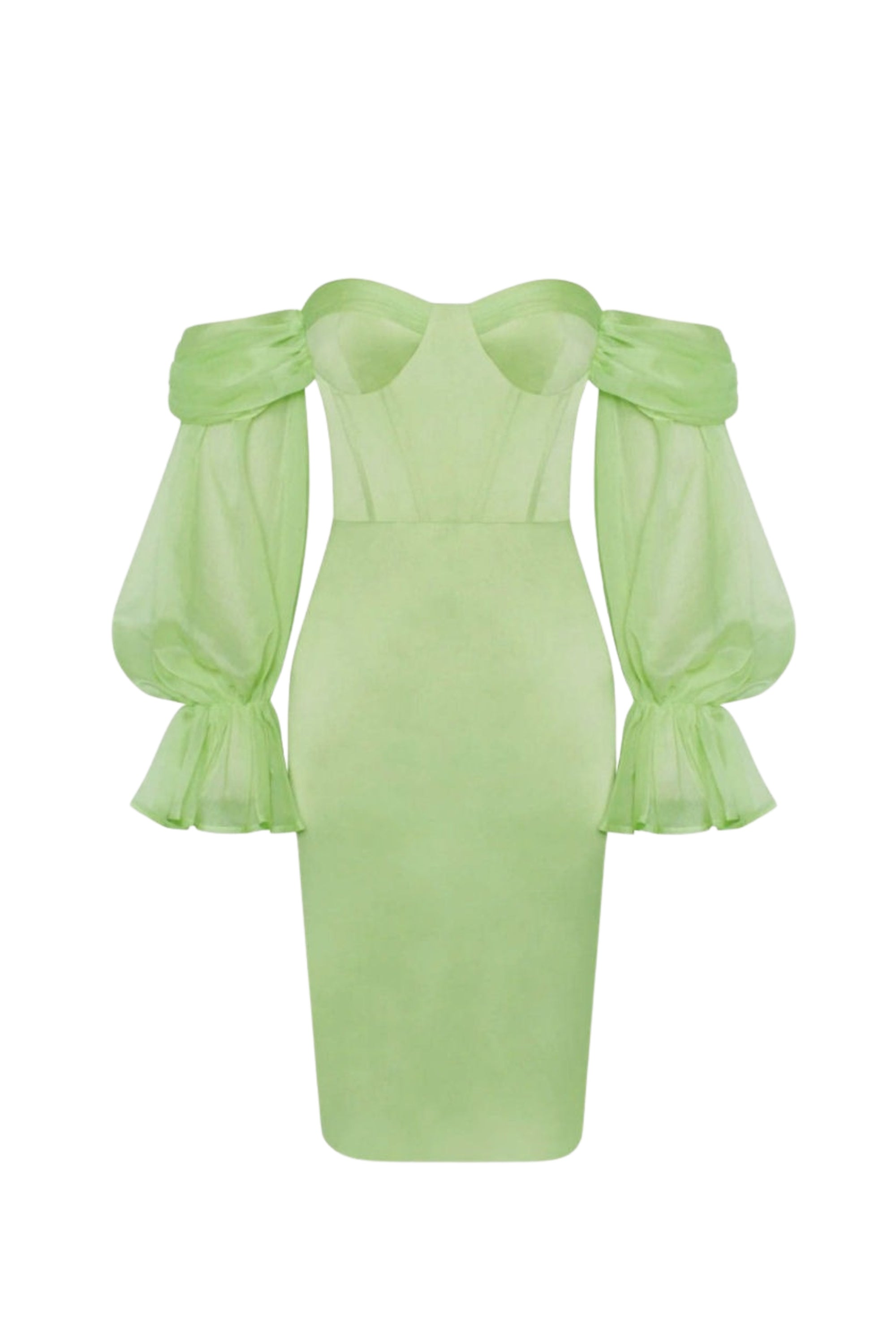 Flowering Girl Women Satin Strapless Puff Sleeve Mini Dress In Mint