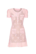 Pink Bow Crochet Crystal Trim Mini Dress