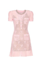 Pink Bow Crochet Crystal Trim Mini Dress